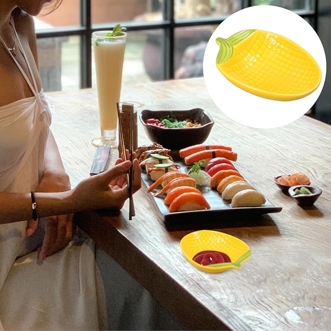 Alipis Corn Shaped Ceramic Dipping Sauce Plate Small Appetizer Serving Dish for Snacks Salsas and Condiments 4.52X3.18X0.98 Inches