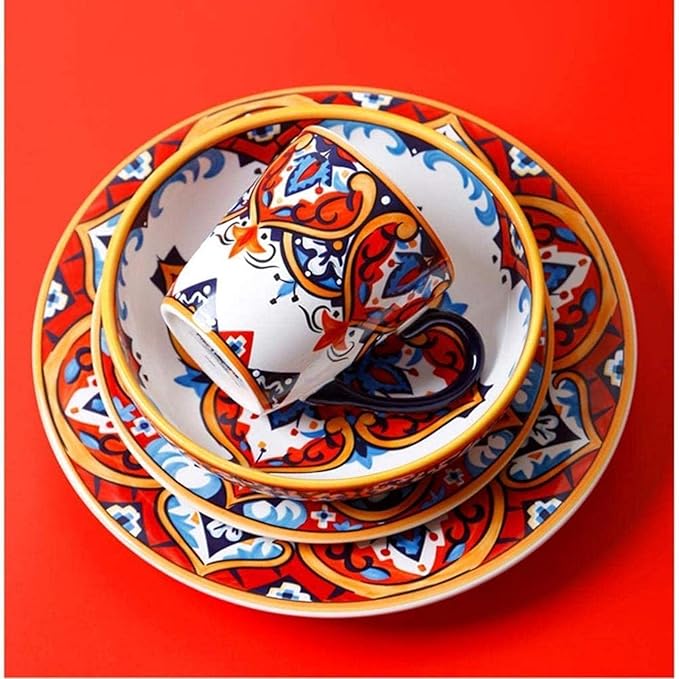 White Lace Ceramic Dinner Set for 6 People Porcelain Plates Bowls Service 20 Pieces