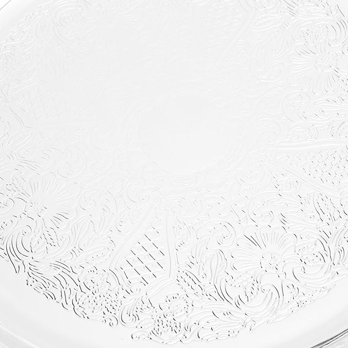 Fdit Floral Engraved Serving Platter, Vintage Style Iron Snack and Appetizer Tray, Silver Party Serving Tray for Home Buffet and Outdoor Camping (20cm)