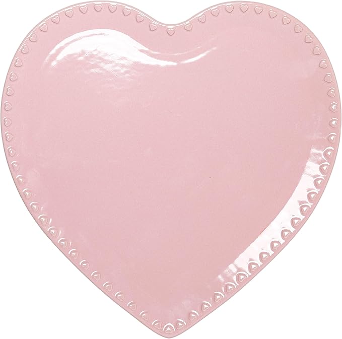 Paris Hilton Heart Cake Plate, Ceramic Serving Plate for Desserts, Cakes, Pastries & Treats, Durable Pink Heart-Shaped Platter for Parties, Holidays & Home Décor, 12-Inch, Pink
