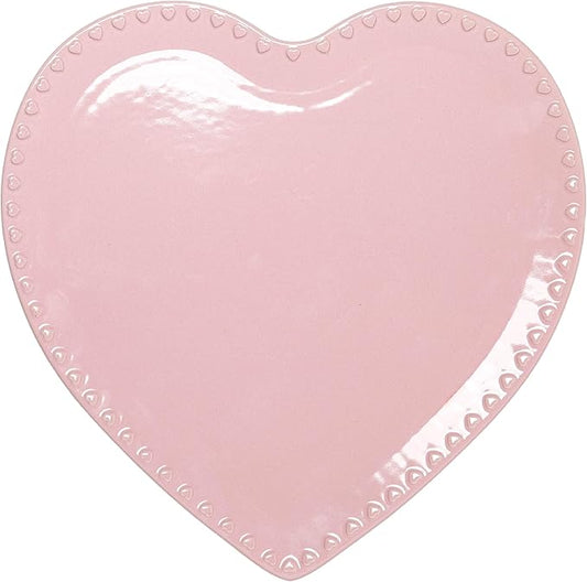 Paris Hilton Heart Cake Plate, Ceramic Serving Plate for Desserts, Cakes, Pastries & Treats, Durable Pink Heart-Shaped Platter for Parties, Holidays & Home Décor, 12-Inch, Pink