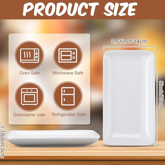 Irenare 12 Pcs 9 Inch Rectangular Salad Plates White Rectangular Porcelain Dessert Plates Appetizer Serving Tray Rectangular Porcelain Platters for Fruit Sushi Dinner Parties, Microwave, Oven Safe