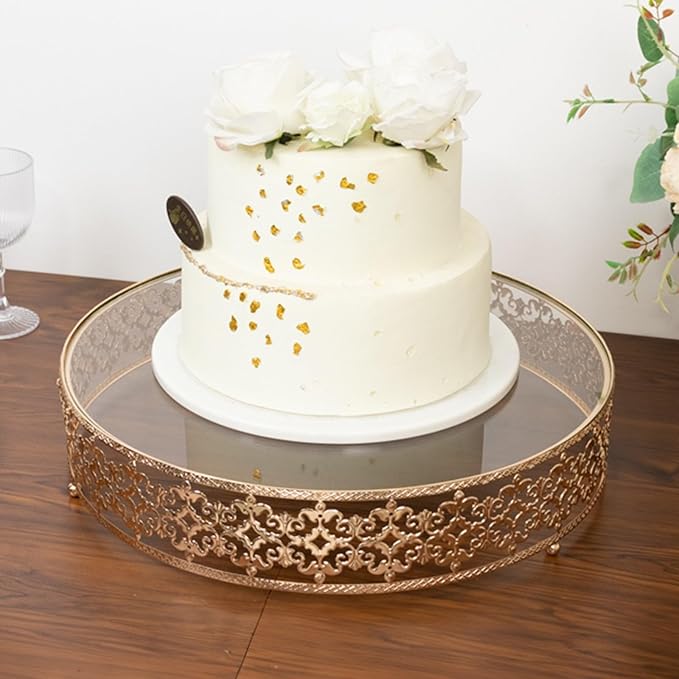 Efavormart Cake Stand in Gold Baroque Ornate with Glass Top, Round Dessert Display Tray - 18"