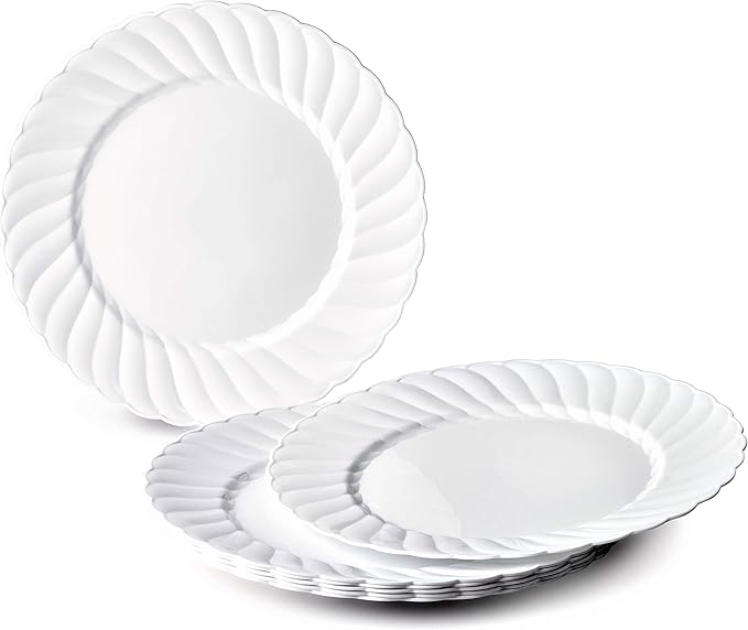 " OCCASIONS " 50 Plates Pack (25 Guests)-Vintage Wedding Party Disposable Plastic Plate Set -25 x 10.25'' Dinner + 25 x 7.5'' Salad/Dessert plates (Blossom in White)