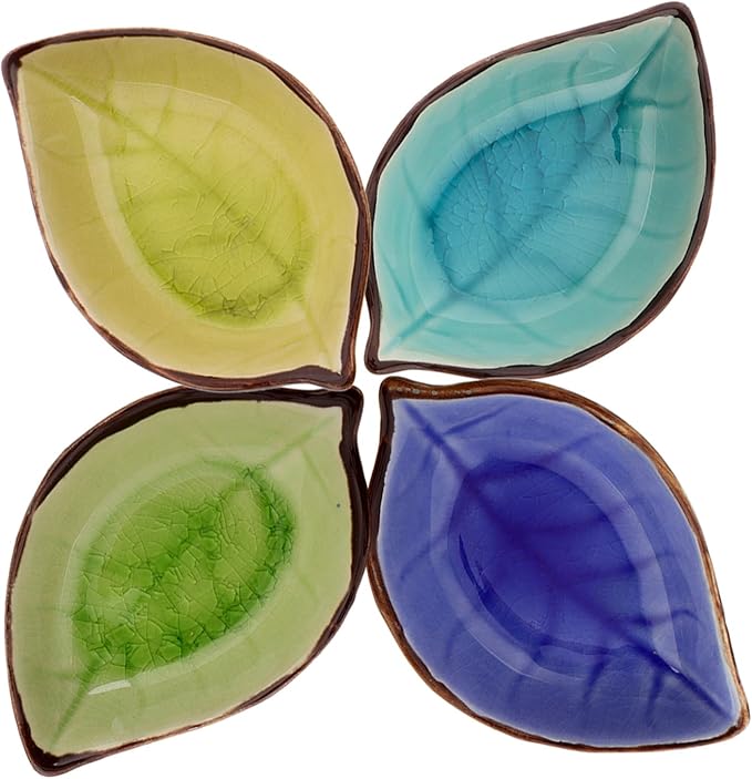 4pcs Elegant Crackle Glaze Ceramic Plates Small Bowls for Side Dishes Appetizers Desserts Sushi Sauce Dishes