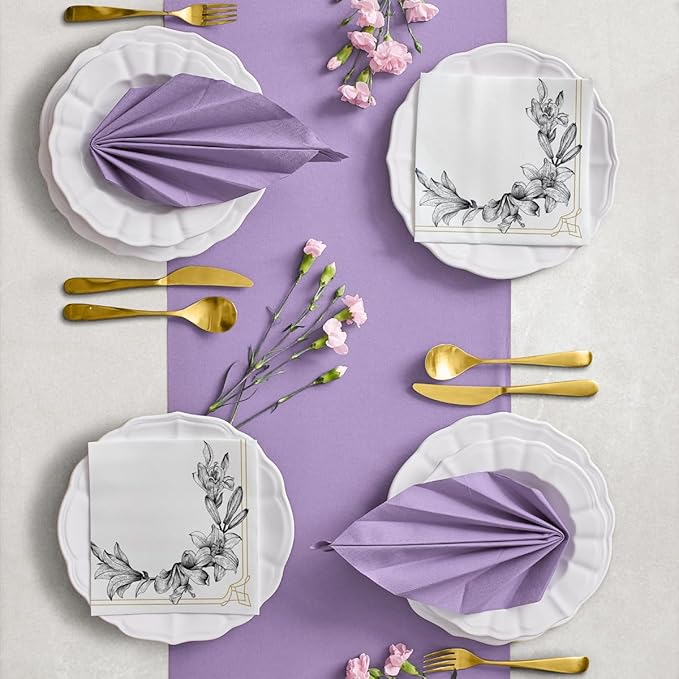 PAW - 50 Pieces Linen-Feel Paper Napkins 16" x 16", Disposable Cloth-Like Napkins Gold, Violet Dinner Napkins for Party, Wedding, Christmas