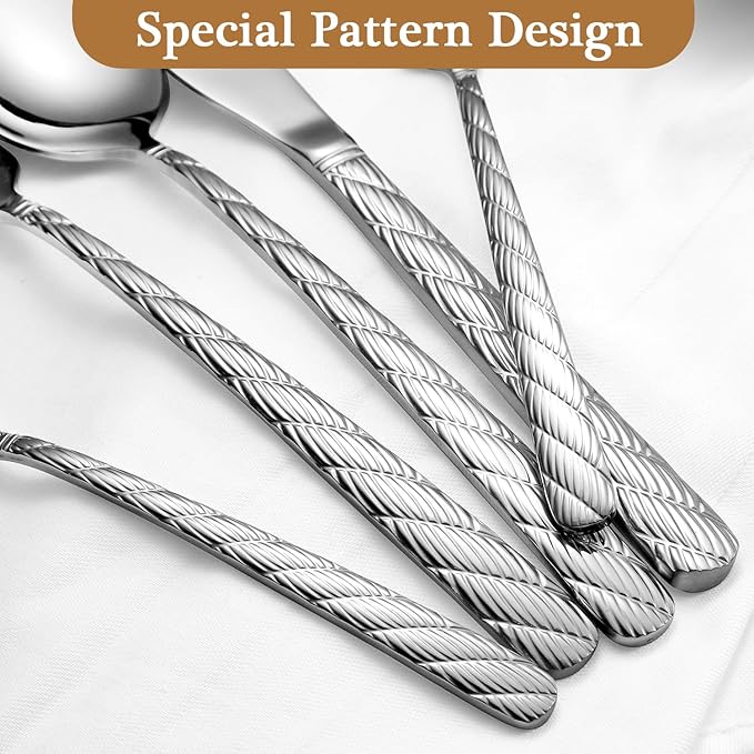 Luxury Hammered Silverware Set, 30 Pieces Flatware Set Service for 6, 18/10 Premium Stainless Steel, Mirror Polished Cutlery Utensil Set Include Fork Knife Spoon Set Dishwasher Safe
