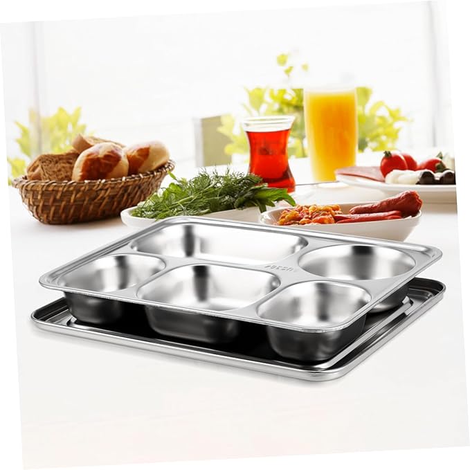 VALICLUD 1Set Stainless Steel Divided Plate Compartment Food Serving Tray for Home Restaurant Material Design for Lunch Snacks