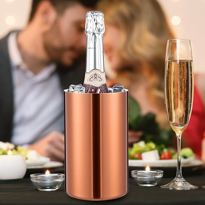 6 Pack Wine Chiller Bucket Wine Bottles Cooler Bulk, Stainless Steel Double Wall Insulated Champagne Ice Bucket for Parties,Fits for 750 ml Bottles (Copper)