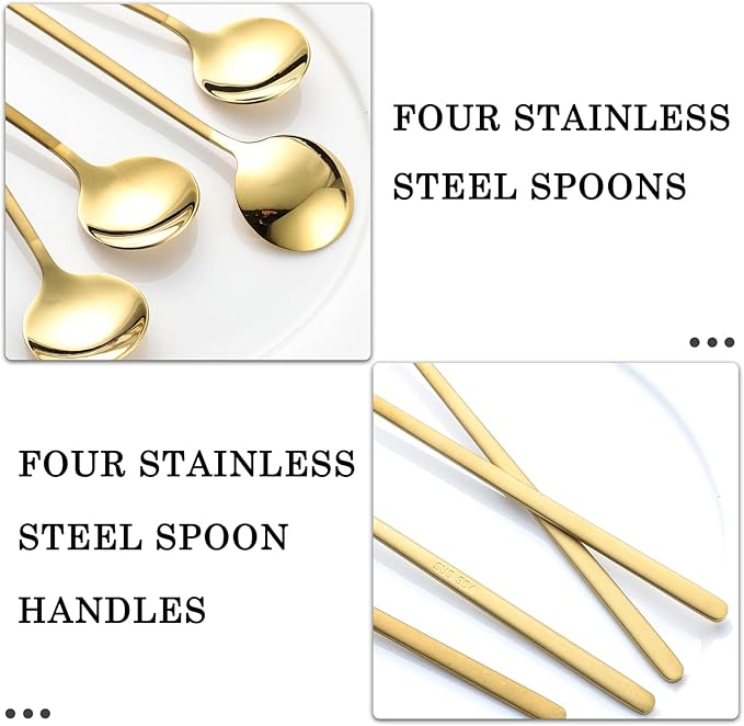 4-Piece Dessert Spoons Set,Stainless Steel Dessert Spoons,Silverware Teaspoon for lce Cream,Tiramisu,Pudding,Yogurt