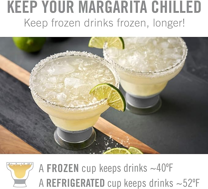 HOST FREEZE Plastic Margarita Glasses, Insulated Cocktail Glasses for Slush Drinks and Frozen Cocktails, Margarita Cups for Cocktail Party, Home Bar Gifts for Women, 12 oz, Set of 4, Grey