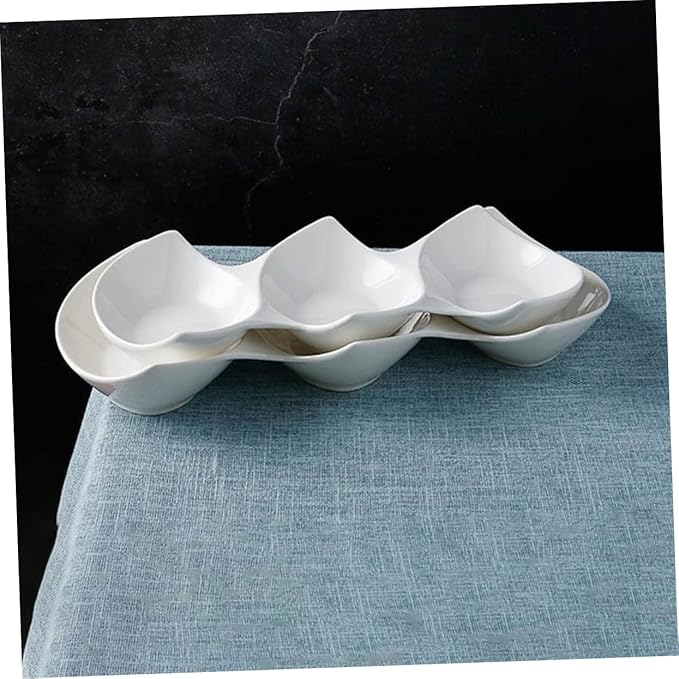 PRETYZOOM Triple Sauce Dishes Three-grid Ceramic Serving Bowls Appetizer Plate Condiment Bowl