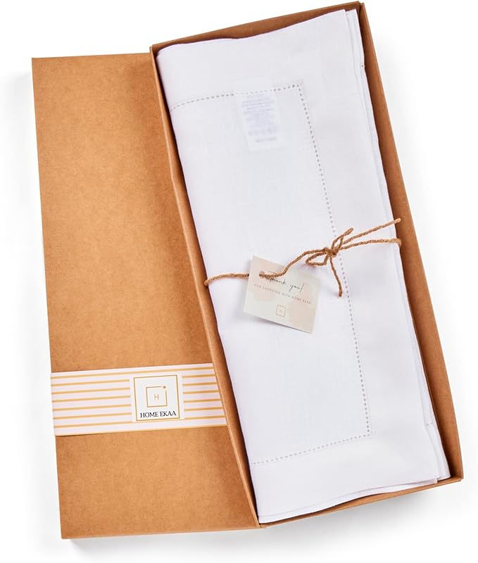 Home Ekaa Off White Table Runner 72 inches Long – 100% Pure Linen Hemstitch 14 x 72 Inch Table Runner for Dining, Spring, Summer, Wedding Decorations, Gift – Azure
