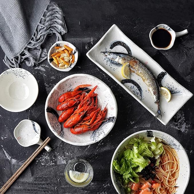 Japanese White Tableware Plates and Bowls Set of 14/25 * 38 Piece Ceramic Plate for Salads Soup Steaks Dishwasher Safe,