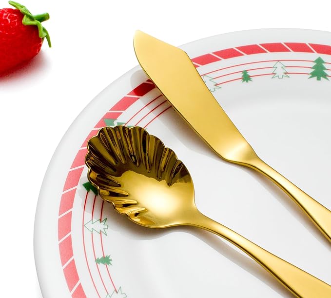Serving Utensils, CITESANA 5-Piece Gold Stainless Steel Silverware Serving Set Mirror Polished Hostess Flatware for Buffet Kitchen Dishwasher Safe