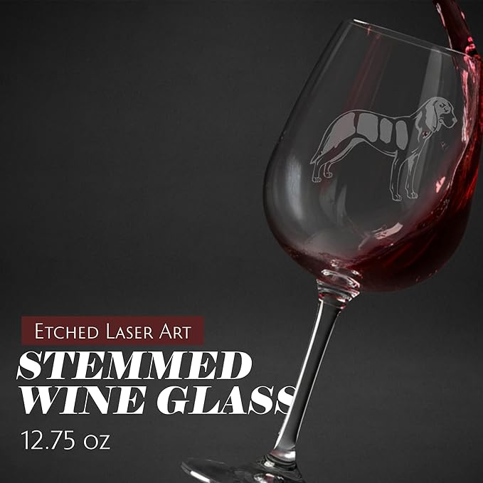 Etched Laser Art Grand Bleu de Gascogne Personalized Dog Themed Etched 12.75oz Wine Glass Custom Dog Breed Wine Glasses for Pet Lovers, Unique Birthday Gift for Men & Women, Personalized Gift