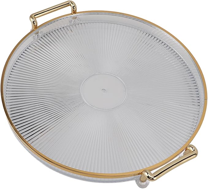 Dioche Elegant Round Serving Tray with Gold Handle and Golden - Multifunctional Display Tray for Fruits, Desserts, Snacks, and Decor (Transparent)