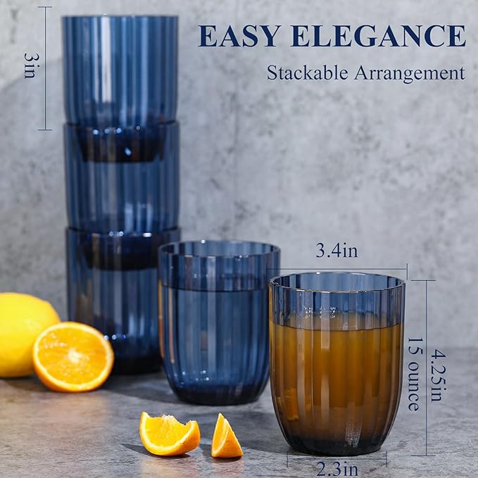 AKMQYM Acrylic Clear Highball Plastic Cups | Plastic Reusable Tumblers 15oz (Set of 6) | Stackable | BPA-free Tumblers | Shatterproof | Top-rack Dishwasher Safe