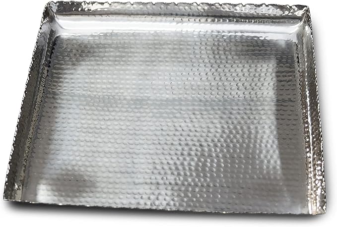India Handicrafts Hammered Silver Tone 13 inch Stainless Steel Metal Tray Platter