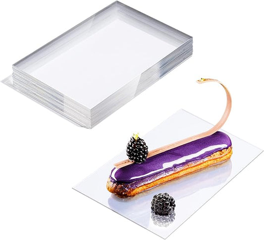 24 Clear Acrylic Glass Rectangular Plates, 24 Pack Exquisite Birthday Party Plates, Thanksgiving Trays and Platters for Serving Food Party Appetizer & Dessert Cake Plate| 4 x 6 in. 1 MM thick