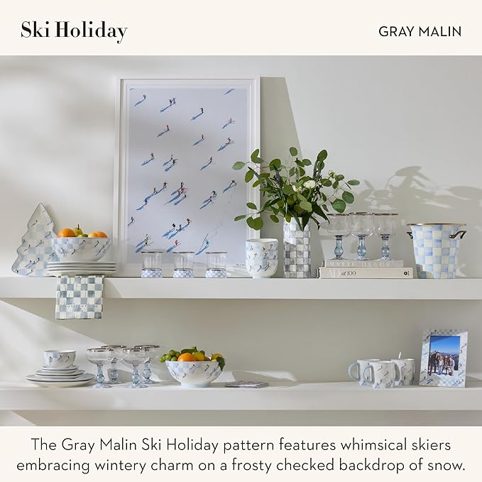 MACKENZIE-CHILDS Gray Malin Set of 4 Stoneware Appetizer Plates, Decorative Dinnerware Plate, 5.5 Inches, Ski Holiday