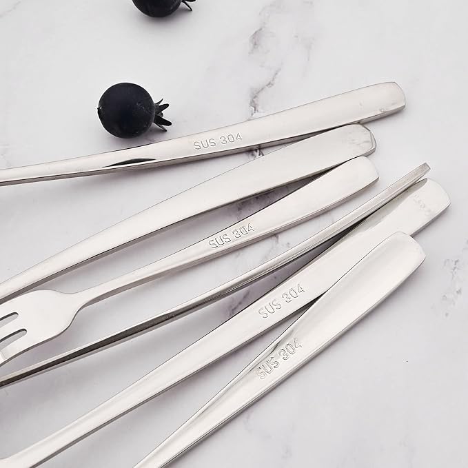 24pcs Silver 304 Stainless Steel Silverware Set with Teaspoons, Elegant Utensils Cutlery Set, Mirror Serving Flatware Set, Service for 4, Dishwasher Safe
