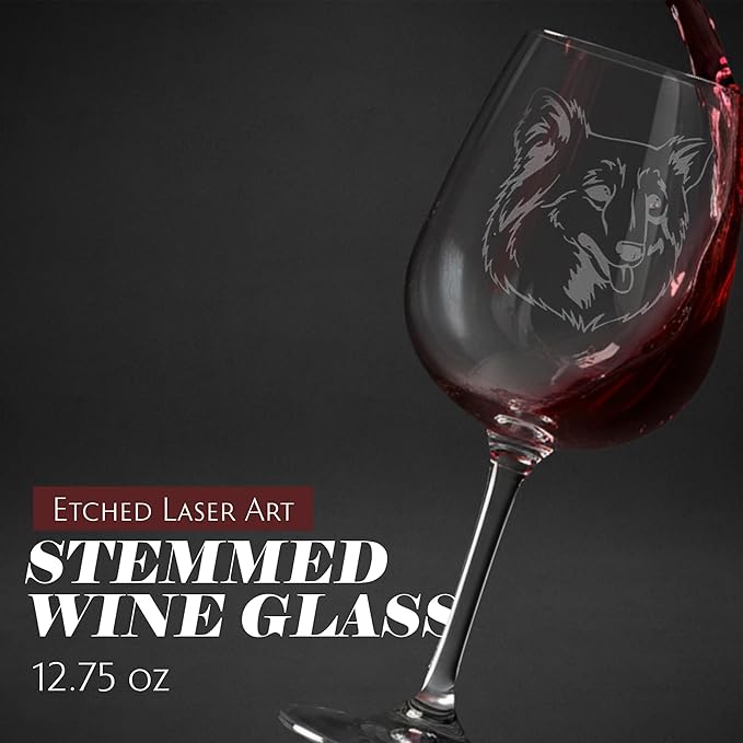 Etched Laser Art Finnish Spitz Personalized Dog Themed Etched 12.75oz Wine Glass Custom Dog Breed Wine Glasses, Ideal for Pet Lovers, Unique Birthday Gift for Men & Women, Personalized Gift
