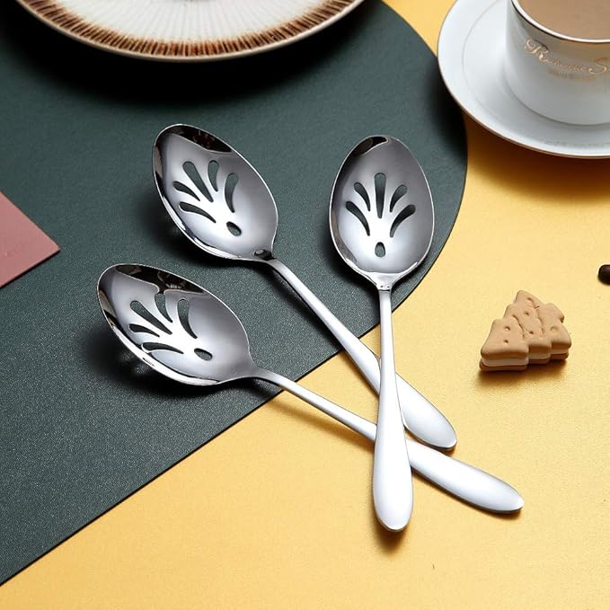 10-Piece Serving Flatware Silverware Set,Stainless Steel Serving Utensil Set,Include Slotted Serving Spoon, Serving Spoon, Butter Knife, Sugar Spoon, Serving Fork(Silver)