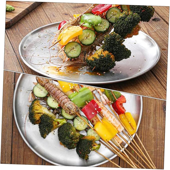 Mobestech 3 Pcs Stainless Steel Plate Divided Outdoors Buffet Dinner Trays Dining Trays for Serving Food Round Unbreakable Platters Camping Servers Dinner Plates Grilling Serving Tray Silver