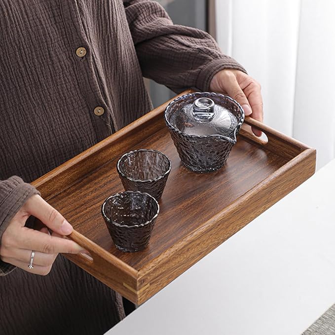 Wood Serving Tray with Handles Home Decorative Serving Trays Platter for Breakfast in Bed, Solid Wooden Serveware for Lunch, Dinner, Coffee Table, Used in Kitchen,Party and Outdoors.