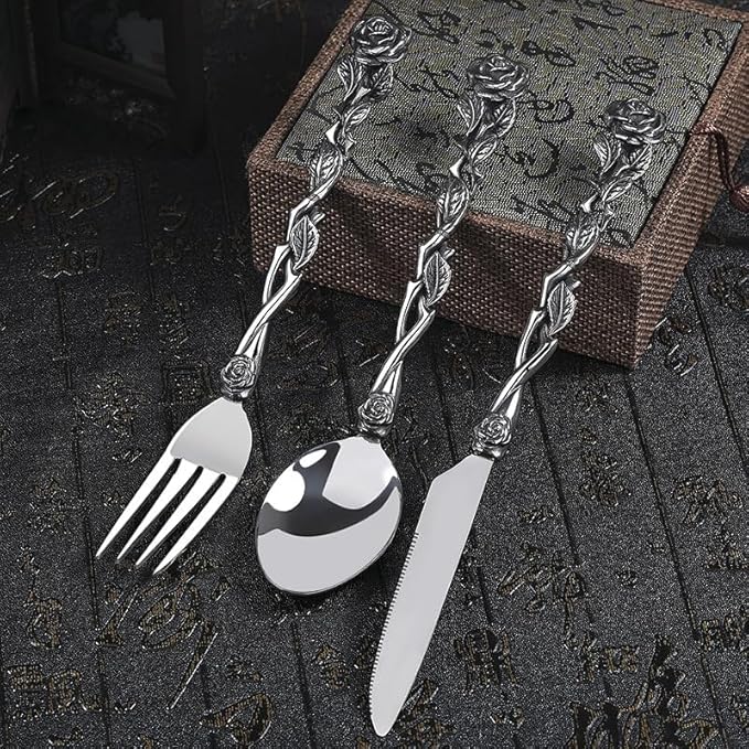 Stainless Steel Flatware Tableware Modern Look Great Gifts For Halloween Easter and Christmas (Silver, ROSE)