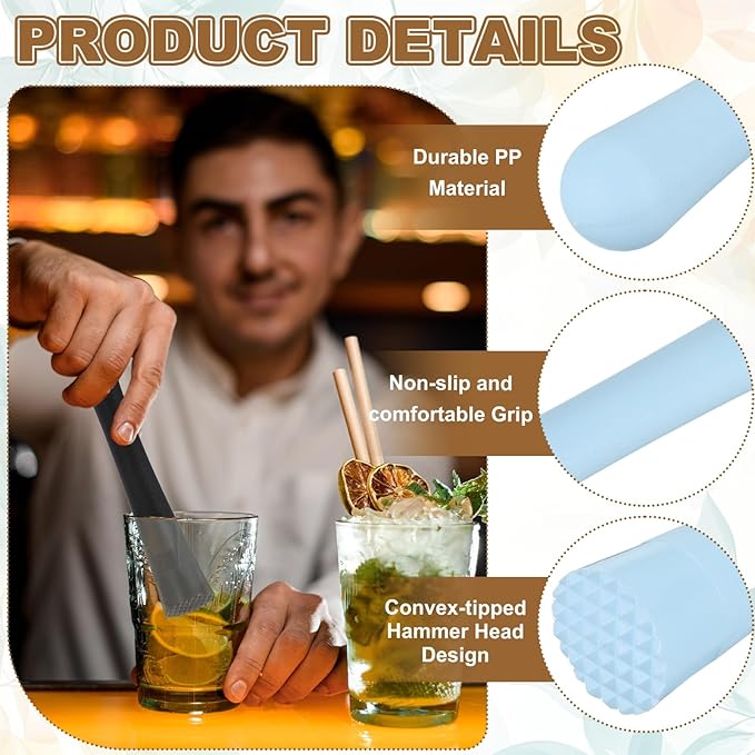 uxcell Cocktail Muddler, 8 Inch PP Drink Muddler Bar Accessories Tools Ice Crusher for Home Party Cocktail Fruit Drinks, Blue (Thick)
