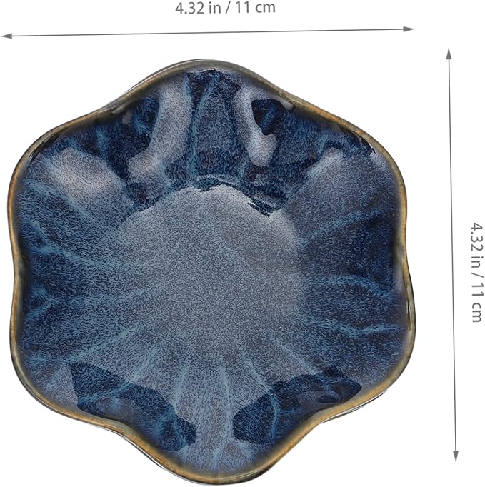 KICHOUSE 3pcs Japanese-style Ceramic Sauce Plates Dipping Bowls Blue Glazed Tableware for Appetizers and Snacks