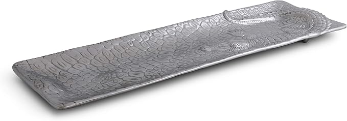 Arthur Court Designs Aluminum Alligator Oblong Tray Food Serving Tray Florida Gator Theme Metal Artisan Quality Hand Polished Tarnish-Free 19 inch x 6 inch