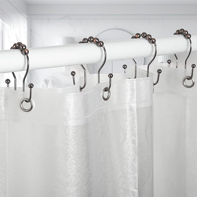 Goowin Shower Curtain Hooks, 12 Pcs Shower Curtain Rings, Stainless Steel Bronze Shower Curtain Hooks Rings Rust Proof, Balance Sliding Anti-Drop Double Shower Hooks for Shower Curtain Rod (Bronze)
