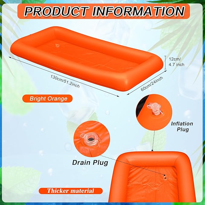 Leitee Inflatable Serving Bar with Drain Plug 52 x 24 x 5'' Inflatable Ice Serving Buffet Bar for Party Food Cooler Buffet Drink(Orange,Basic Style)