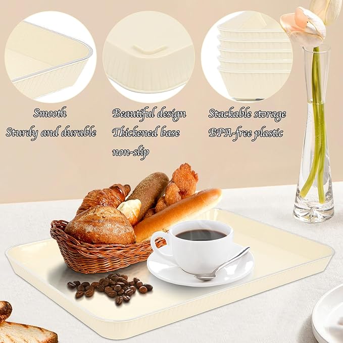 Serving Tray,6 Pack Plastic Serving Trays Food Tray Serving Platter, Party Platters Cafeteria Trays for Party, Kitchen, Entertaining, Fruit, Appetizer (14" L x 10" W x 1.1" H)