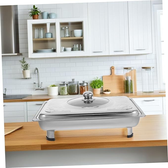 PRETYZOOM Stainless Steel Serving Tray Rectangular Lid for Parties Buffet Trays for Dishes Chilled Food