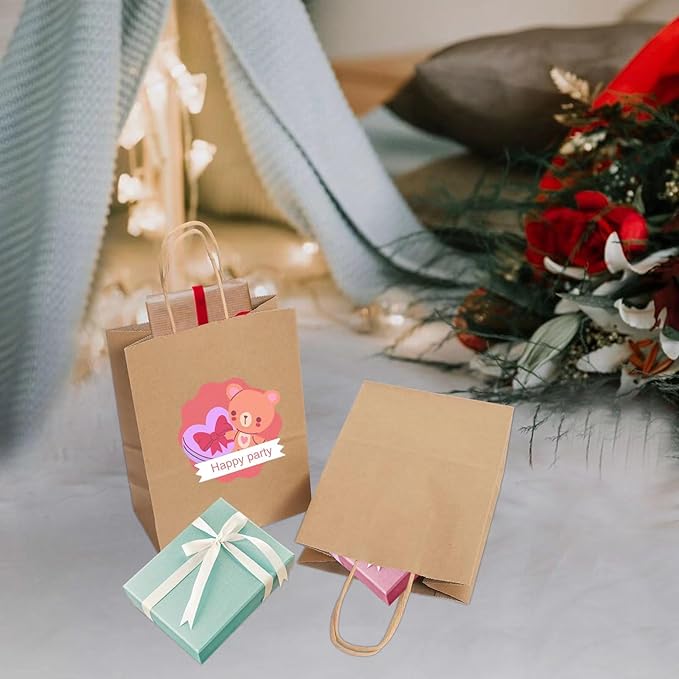 Joybe 50 Pack 6x3.25x8 Inch Small Brown Paper Bags with Handles Bulk, Kraft Paper Gift Bags for Birthday Party Favors Grocery Retail Shopping Business Goody Craft Sacks (Blank Plain Natural, 50pcs)