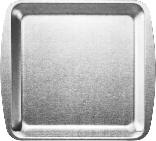 SUS304 Stainless Steel Serving Platters, Rectangle Metal Dinner Plates with Handles, Decorative Tray, Cheese Board, Compact Size for Appetizer or Side Dishes (9.25 x 8.27 inches)
