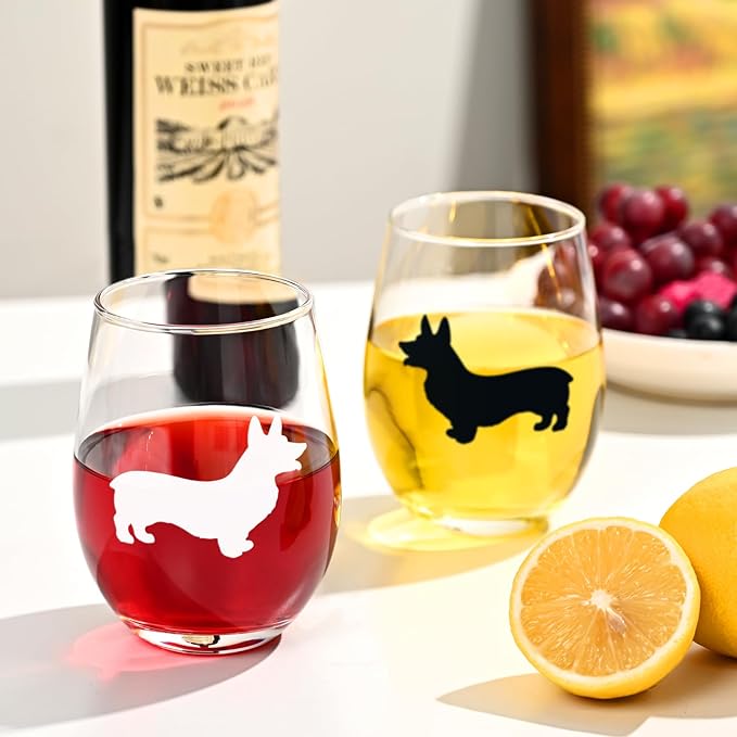 Futtumy Corgi Wine Glasses Set of 2, Corgi Gifts for Corgi Lovers, Corgi Gifts, Dog Lovers Gifts for Women, Gifts for Dog Lovers for Christmas Birthday Mother's Day, 17Oz Wine Glass for Women
