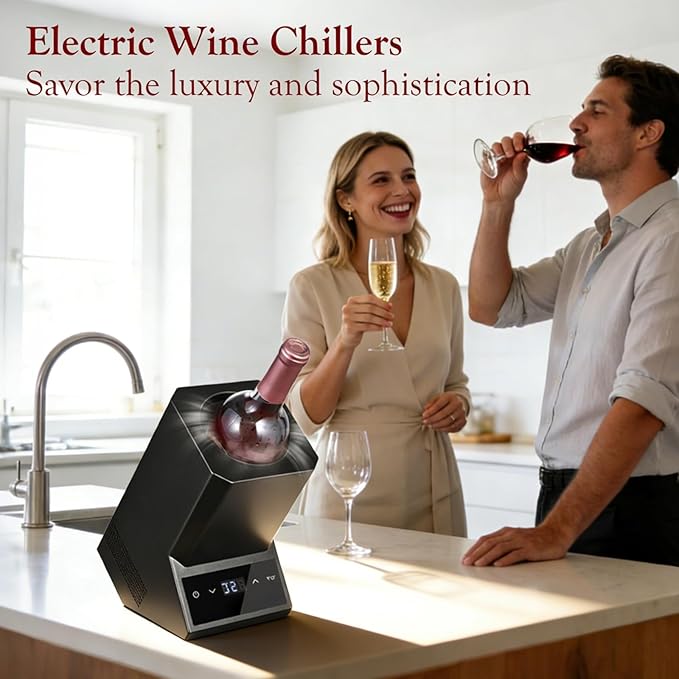 Electric Wine Chiller,Single Bottle Cooler for 750ml Wine/Champagne, 24-Hour Long-Lasting Cooling, Perfect Gift for Wine Lover