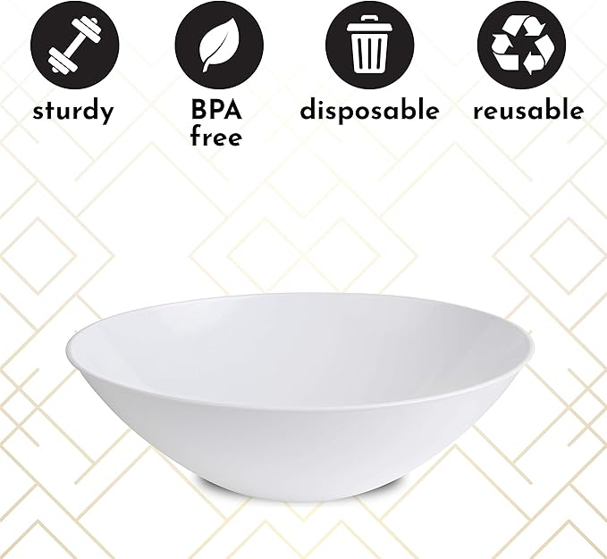 [16 OZ 40 Count] White Plastic organic Party Soup bowls Premium heavyweight Elegant Disposable Tableware Dishes