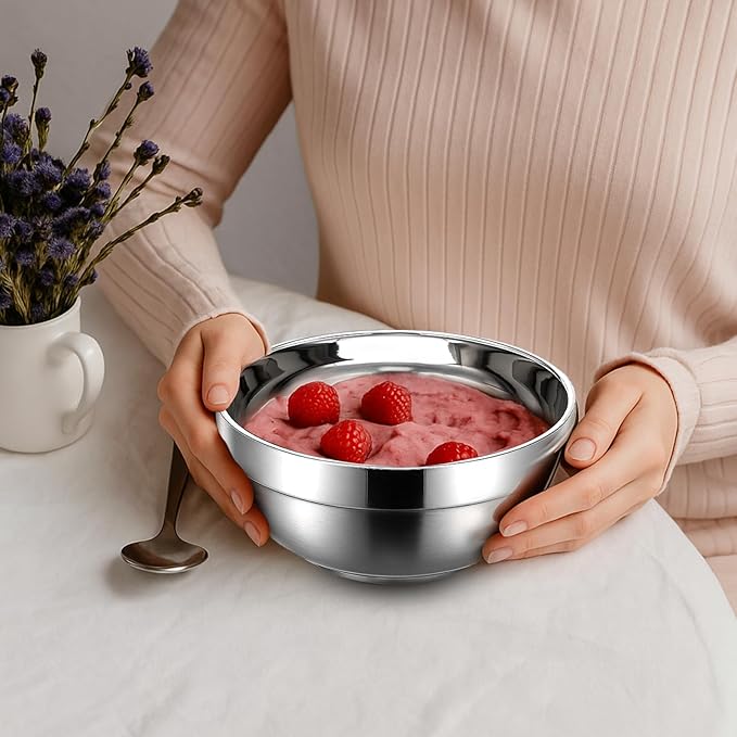 Giantree 10 Pack Stainless Steel Bowls 5 Inch Snacks Bowl, 15 Oz Soup Bowl Salad Bowls Lightweight Kids Bowls Double-walled Metal Serving Dishes for Sauces, Rice, Noodle, Ice Cream