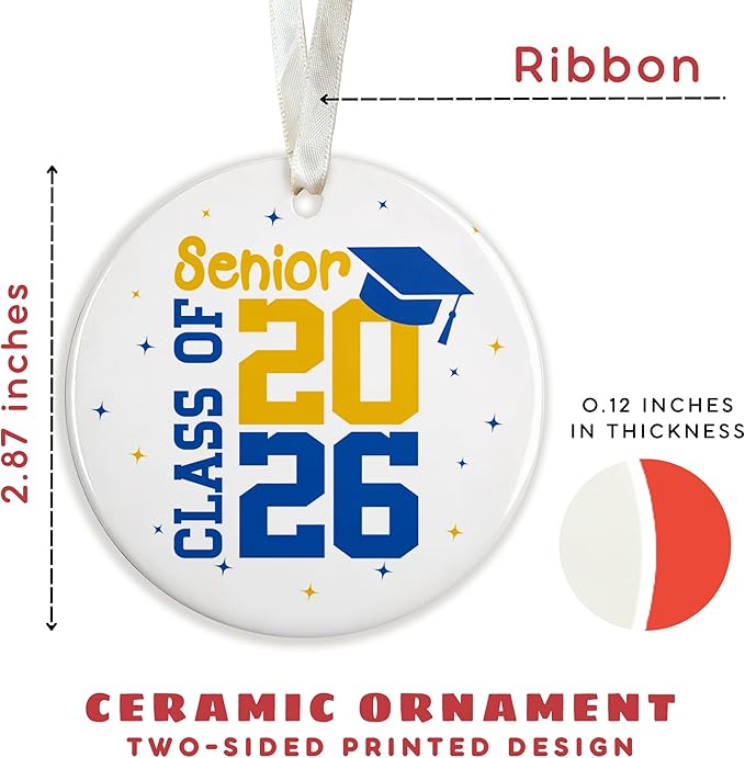 Graduation Ornaments 2026 - Graduation Christmas Ornament - Class of 2026, High School, Senior Gifts for for Women, Daughter - Graduate Ornaments for Christmas Tree - Ceramic Ornament