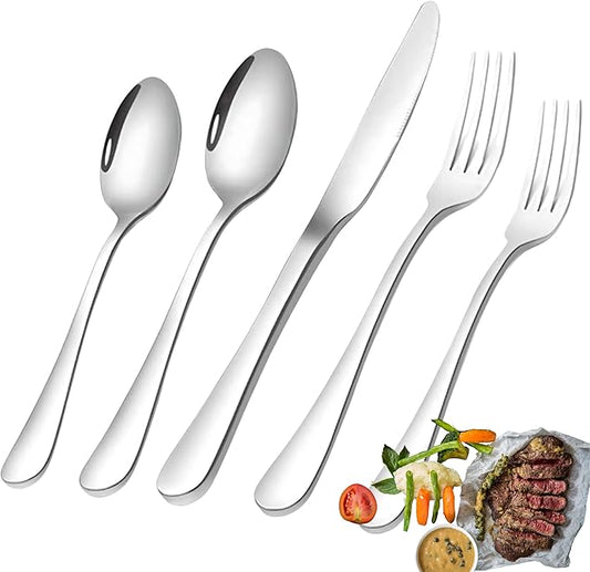 WizzyWizz Silverware Set, 20 Piece Cutlery Set, Stainless Steel Flatware Set Include Forks Knives Spoon Set, Utensil Set For 4 Mirror Polished, Kitchen Accessories, Dishwasher Safe, Standard