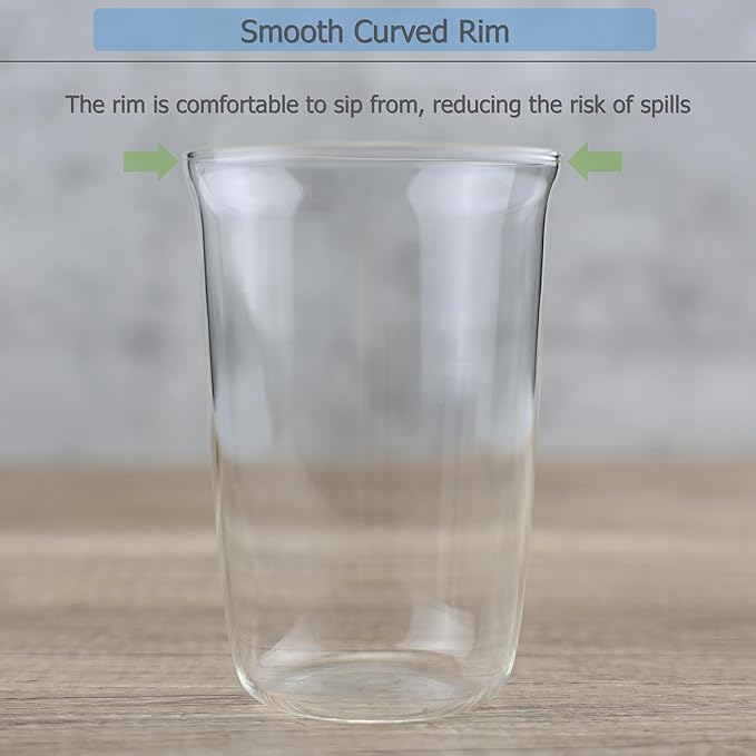 EIKS 2 Pack Crystal Clear Drinking Glasses Cups for Latte Coffee Tea Soda Juice Beer Cocktails Milk Hot and Cold Beverage, Capacity 460ml/15.5oz