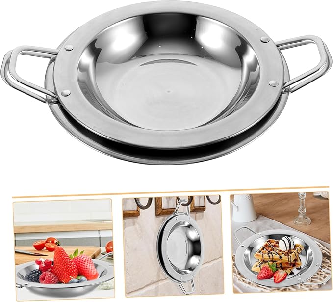 Luxshiny 2pcs Stainless Steel Round Serving Trays Handles Multi-Use Snack Dishes for Home and Restaurant Sturdy Kitchen Serving Plates for Appetizers and Desserts
