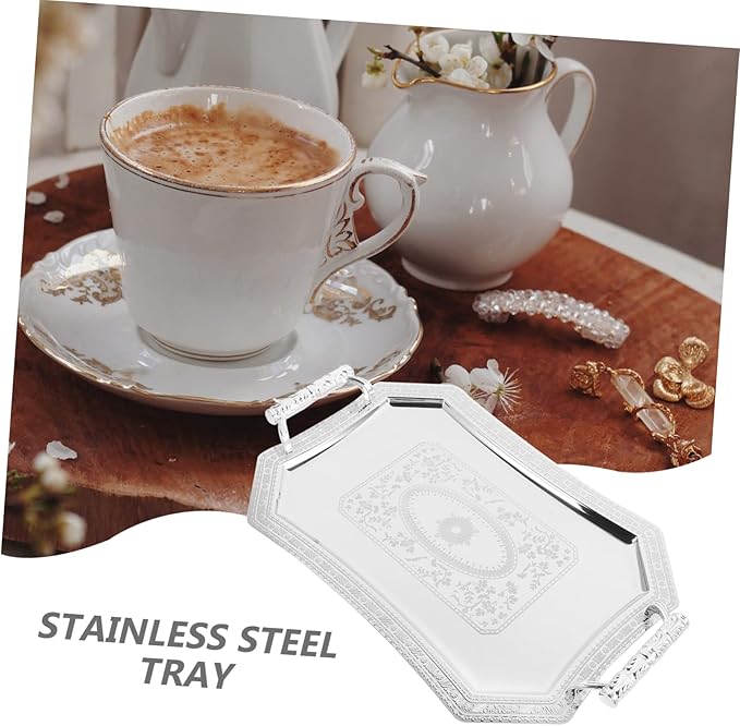 European Style Serving Tray with Handles 14.17X9.84X1.77In Vintage Snack Serving Platter Fruit Dish for Home Entertaining and Parties
