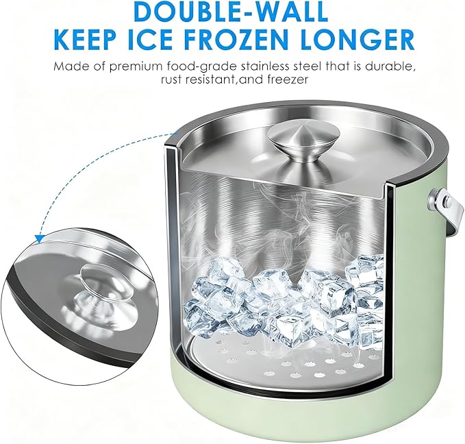 3.2L Insulated Ice Buckets for Parties, Elegant Double Wall Stainless Steel Champagne Buckets with Lid & Scoop,Ideal for Cocktail Bar, Chilling Wine, Champagne